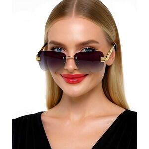 Rimless Sunglasses Gold Chain Black Gradient‎ Lens Fashion Trendy Shades Lentes
